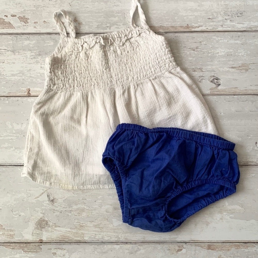 Girls 2T Summer Outfit White Ruffle Tank Top Blue Bloomers Cherokee Brand